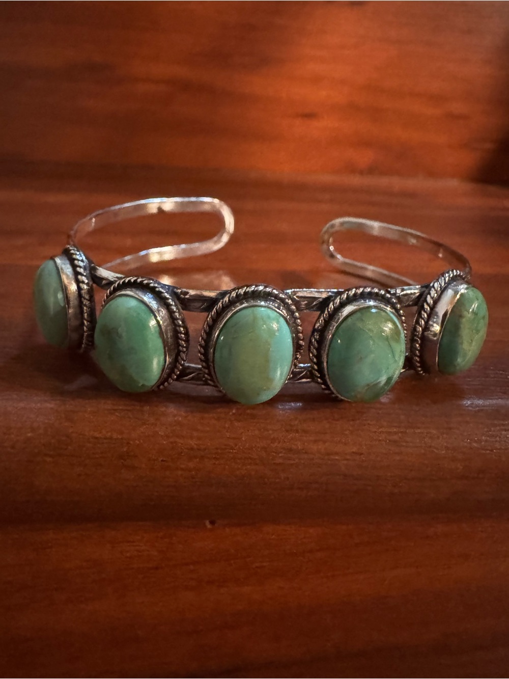 Sterling Silver Green Turquoise Oval Stone Cuff Bracelet